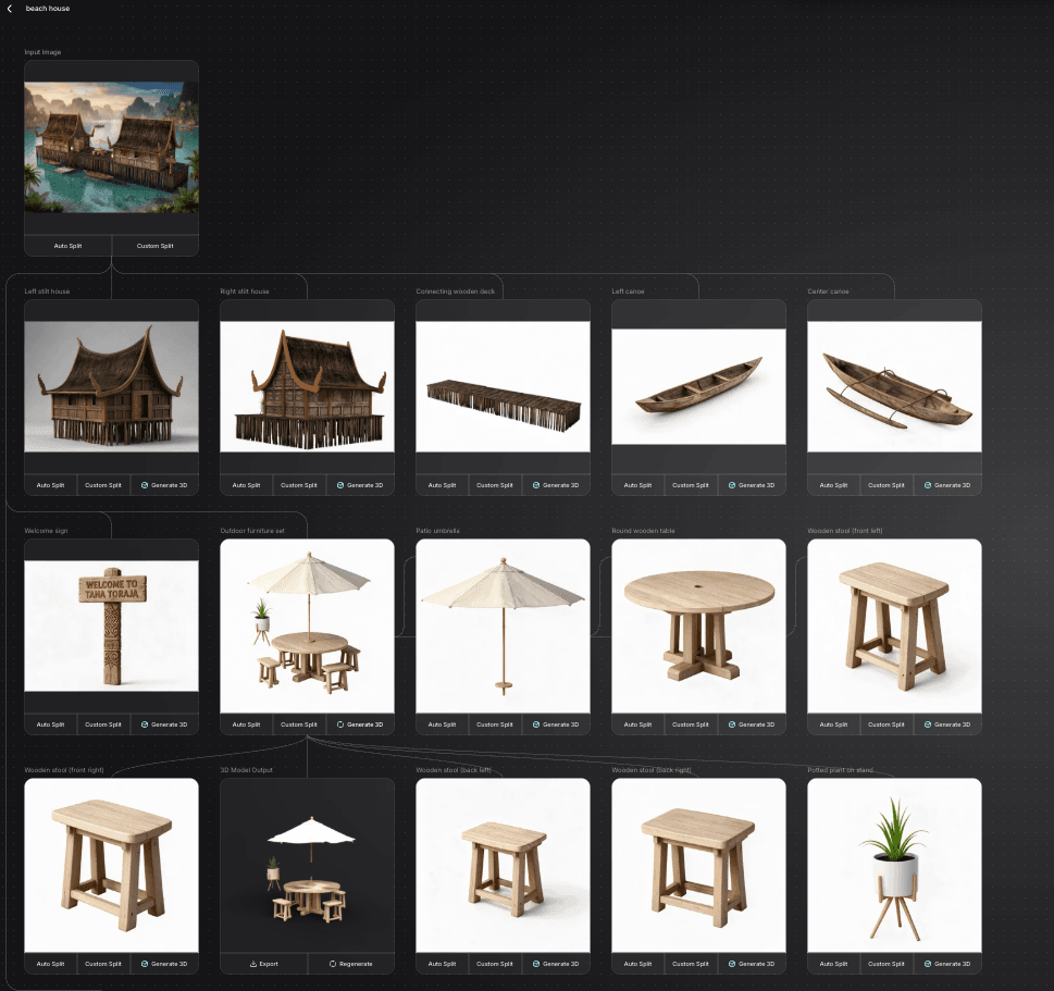 split beach house to modular parts with Triverse AI