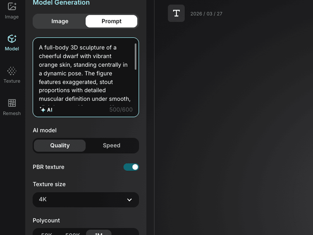Triverse text to 3D AI prompt polish