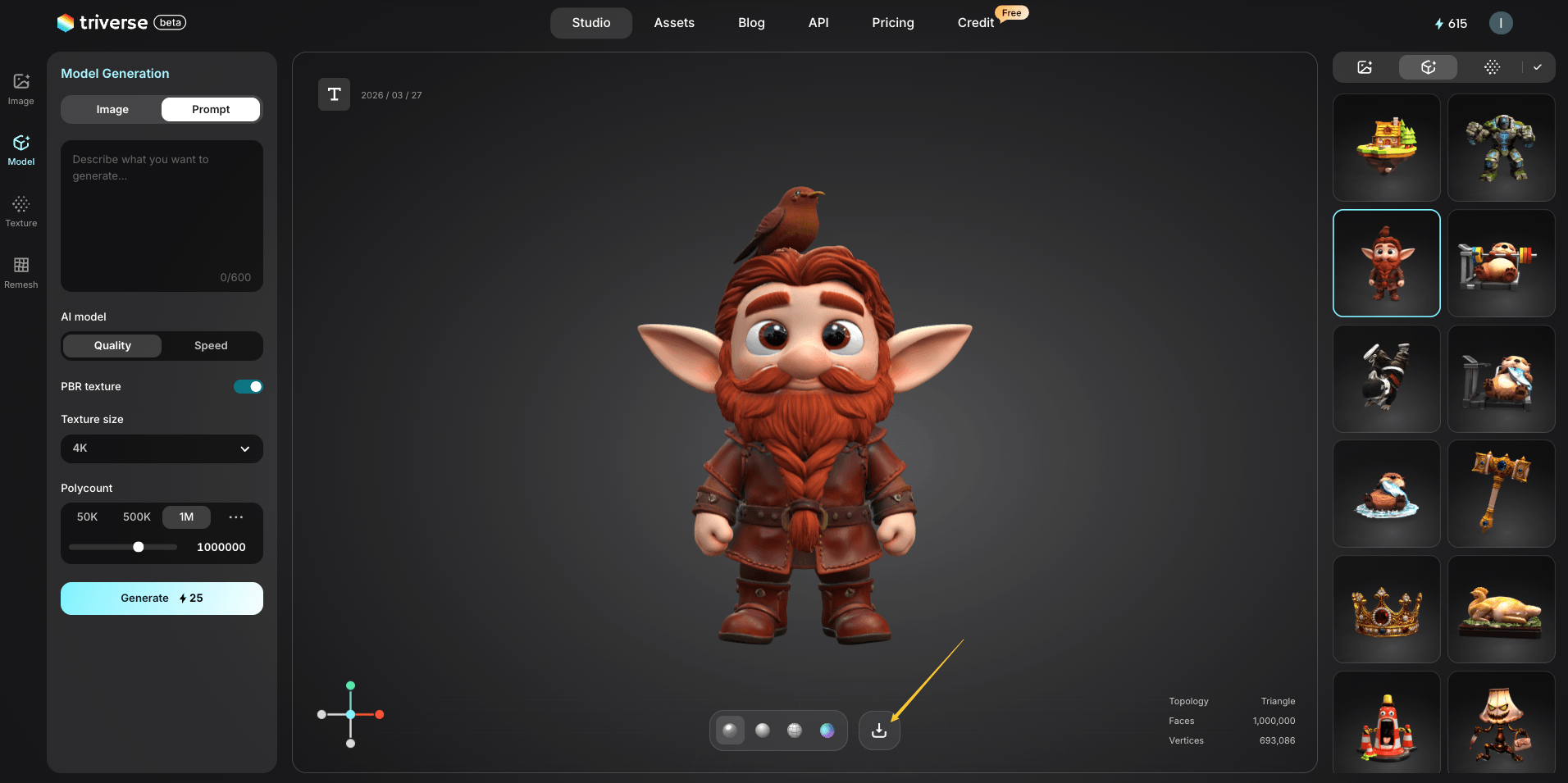 Triverse text to 3D download