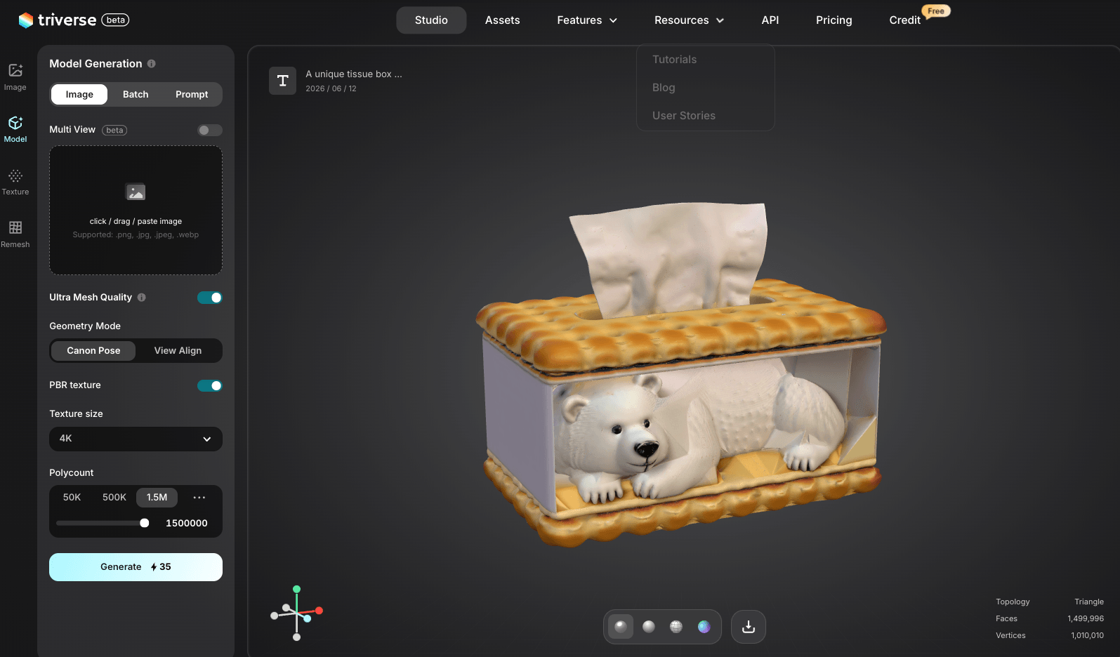 tissue box 3D model generated by Triverse AI
