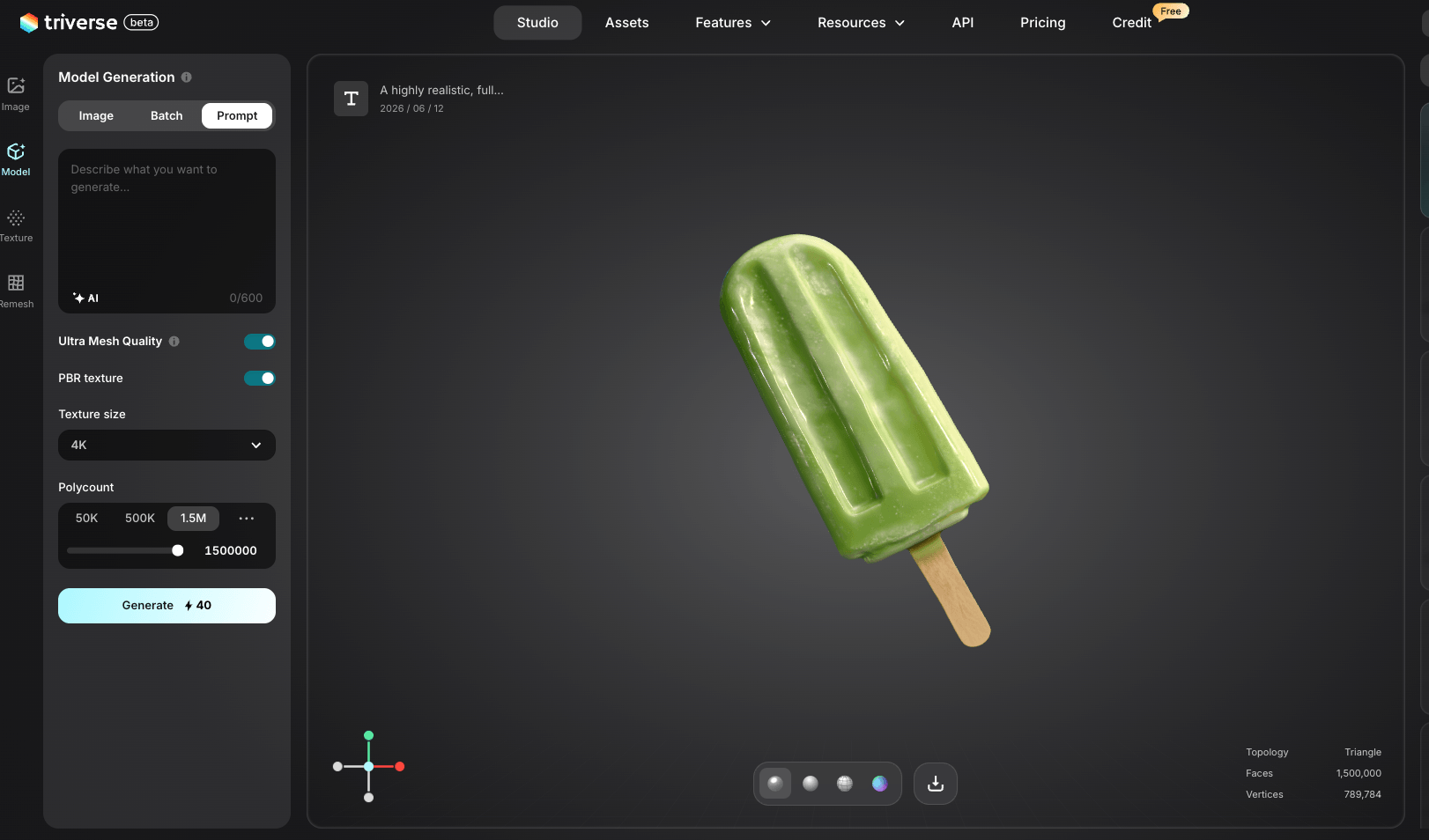triverse text to 3d ice-cream