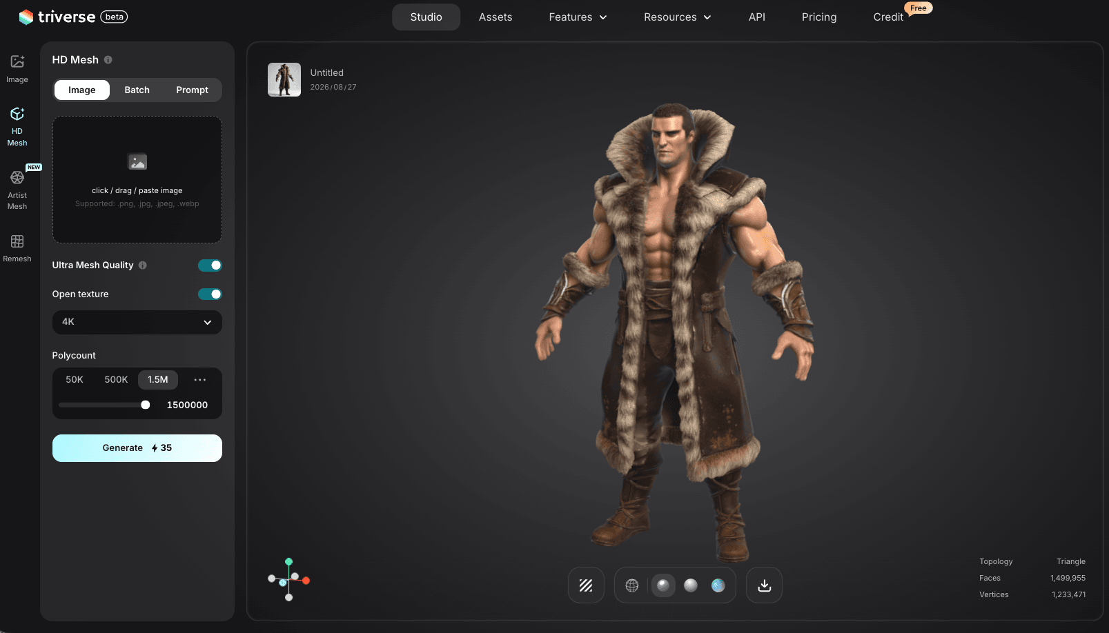 warrior character wearing fur 3D model generated by Triverse AI