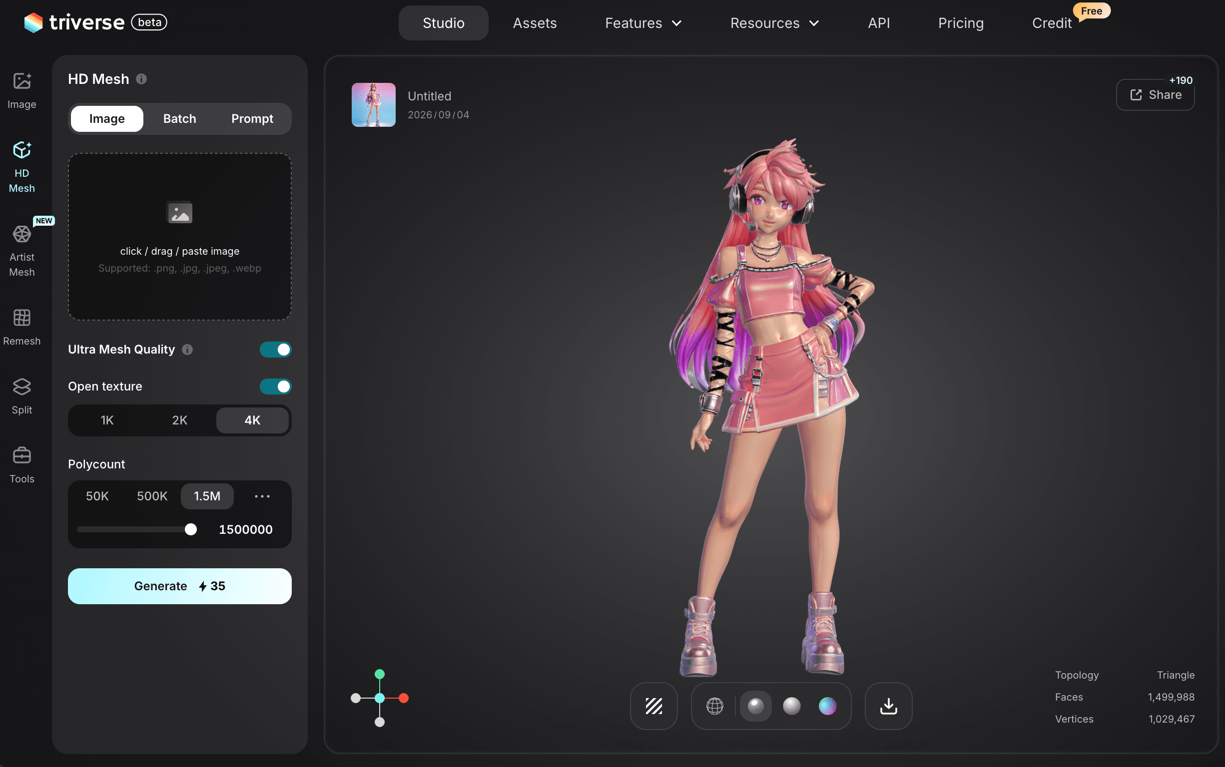 Y2K style vtuber 3D model generated by Triverse AI