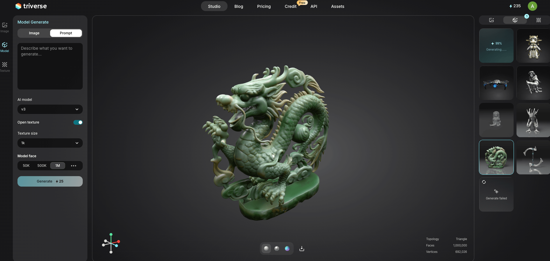 dragon model generated from triverse