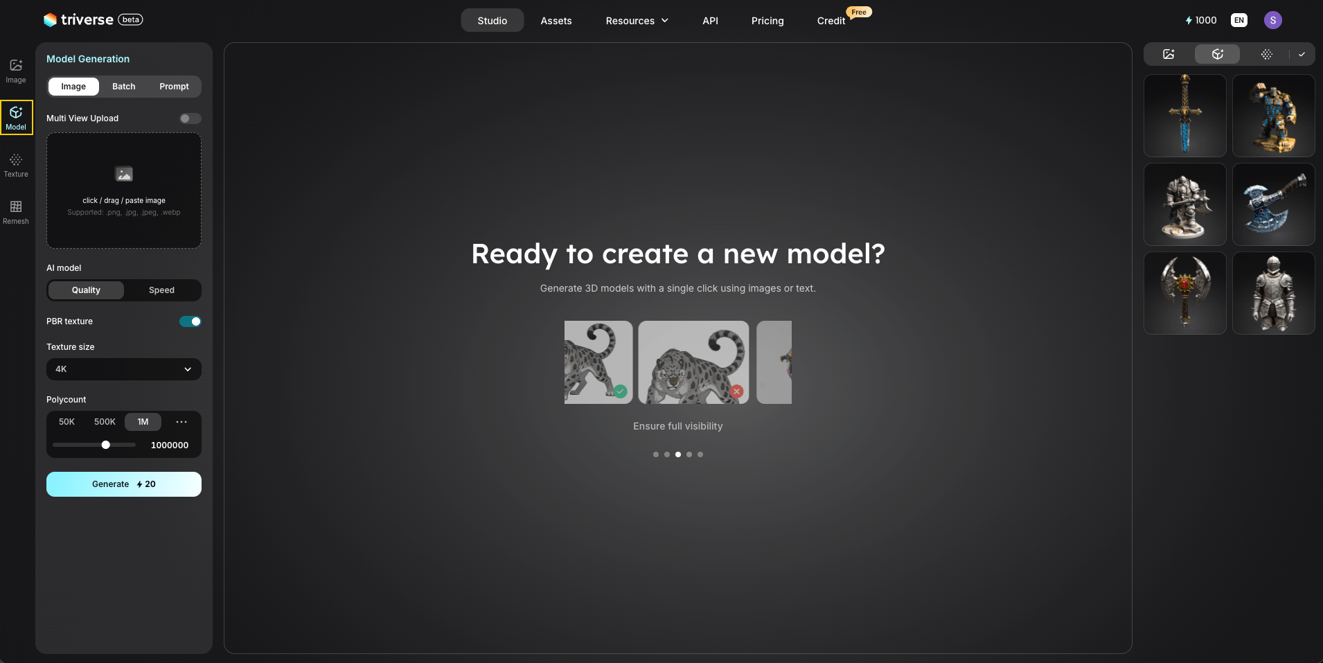 Model Generation Settings in Triverse