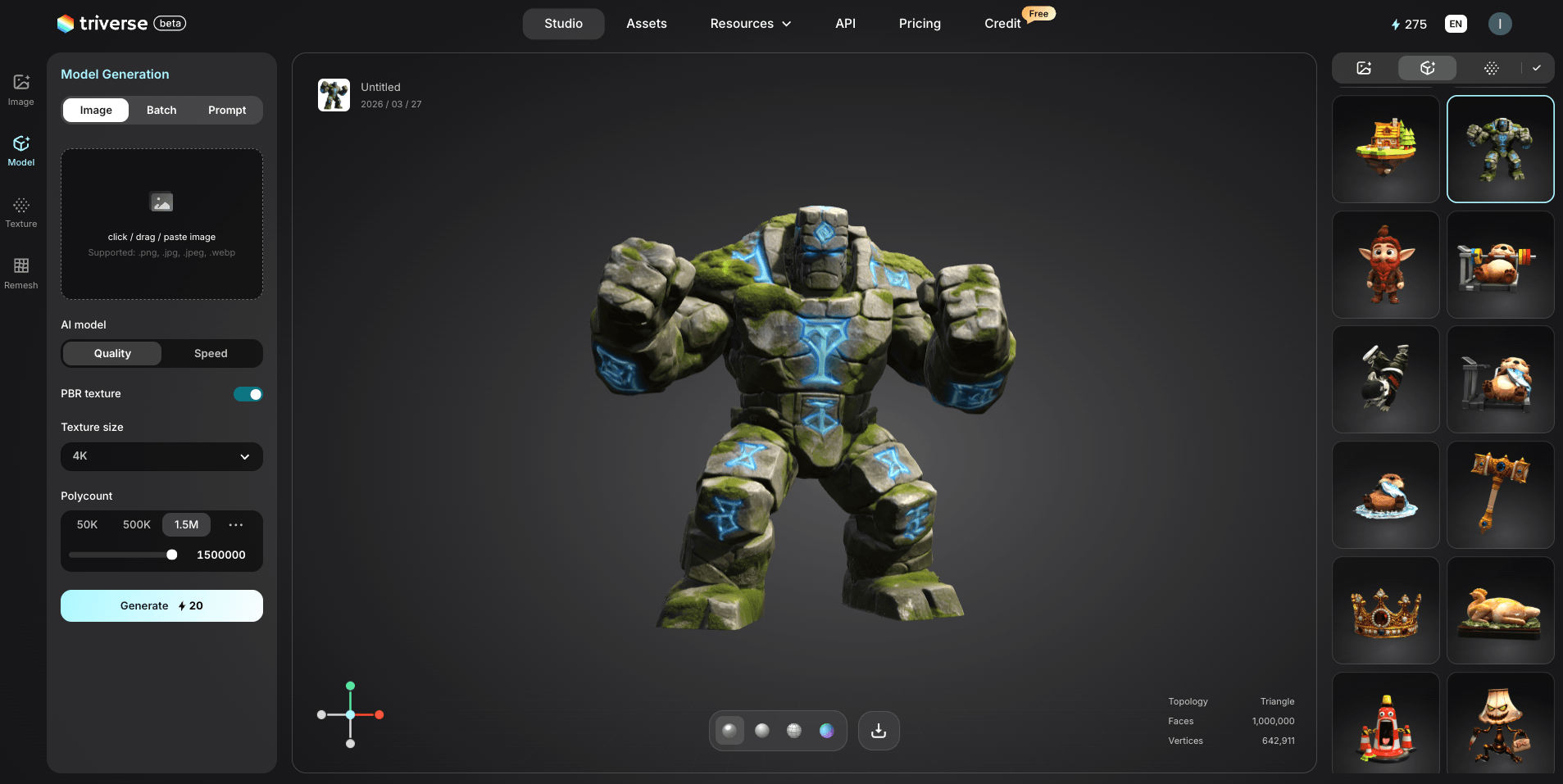 3D stone monster model generated by Triverse